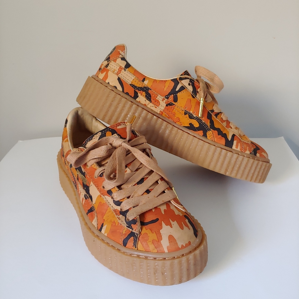 Puma x Fenty Camouflage Leather Creepers Sneaker Shoes Size 6 EU 36 Orange